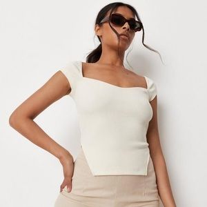 Missguided Rib Asymmetric Milkmaid Crop Top